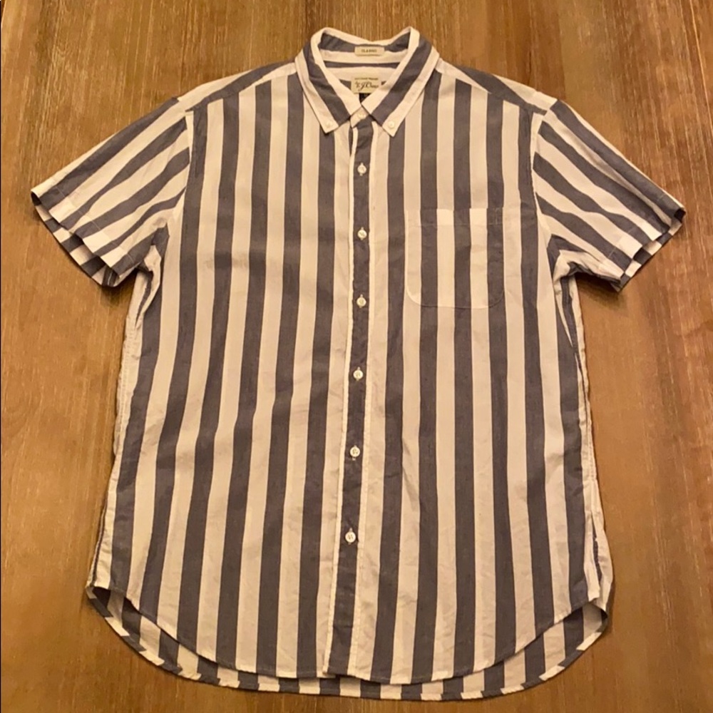 JCrew blue and white short sleeve button down